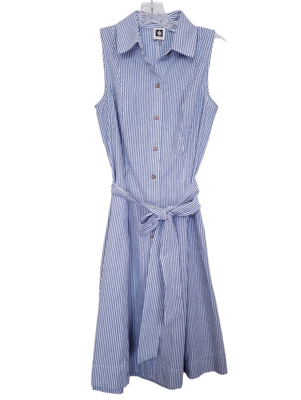 Anne Klein Blue Pin Striped Sleeveless Dress